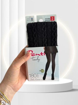 Intive Lingerie Penti Simli Karina Bambu 180 Den Siyah-Gümüş Renk Parlak Ipli Desenli Külotlu Çorap