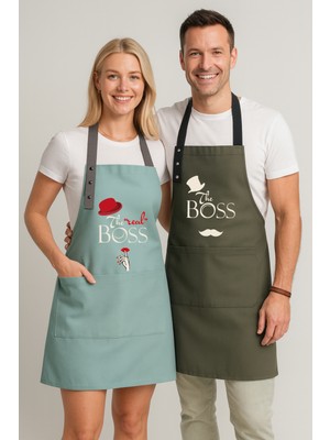 Hulganz Kumaş Mutfak Önlüğü Seti 2'li Leke Tutmaz Su Itici %65 Pamuk %35 Polyester Boss - Real Boss Patron Önlük