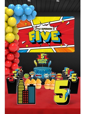 Hey Parti Süper Kahraman Temalı 5 Yaş Doğum Günü Parti Seti (Spiderman, Batman, Superman Uyumlu) - Maxi