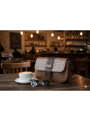 Timsah Desen Deri Çanta Omuz Askılı - %100 Hakiki Deri - 40370