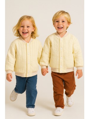 Unisex Kapitone Cıtcıtlık Ceket Krem