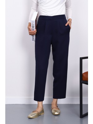 İmaj Butik Lacivert Dabıl Bel Lastikli Havuç Pantolon