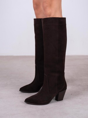 Ece'nin Butiği Aniela Kahve Süet Hakiki Deri Kadın Çizme