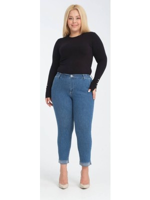 Kadın Paça Taş Detay Beli Lastikli Likralı Üst Düzey Büyük Beden Pantolon