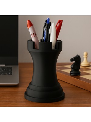 Satranç Kulesi Şeklinde 3D Baskı Kalemlik – Şık ve Fonksiyonel Masa Üstü Düzenleyici