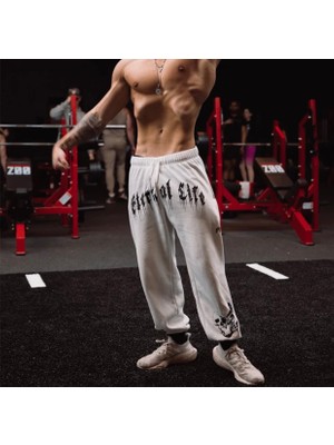 Amor Man Büyük Beden Özel Tasarım Etern Of Life Baskılı Bol Kesim %100 Pamuk Kışlık Erkek Jogger Eşofman Altı