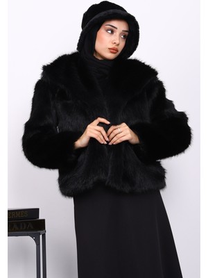 İmaj Butik Siyah Astarlı Kısa Kürk Kaban