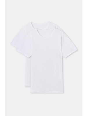Dagi Erkek Sıfır Yaka Kısa Kollu %100 Pamuk 2'li T-Shirt Atlet D1160
