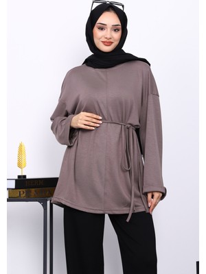 İmaj Butik Vizon Yanları Yırtmaçlı Bel İpli Tunik