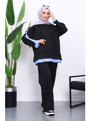 İmaj Butik Siyah Gömlek Garnili Scuba Takım