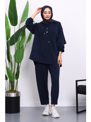 İmaj Butik Lacivert Yaka Çıtçıtlı Tunik Pantolonlu Takım