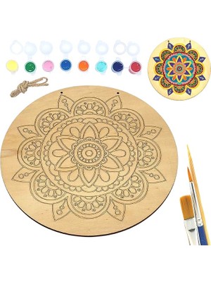 Yenibağ Store Inside Güneş Mandala Ahşap Boyama Tuval Seti 20 cm Hediye Hobi Kiti Canlı Renkler