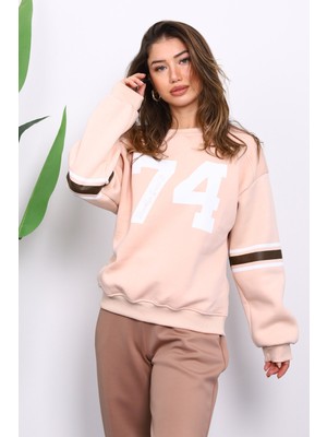 İmaj Butik Somon Ön Ve Kol Baskılı Üç İplik Sweat