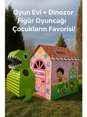 Kolix Büyük Boy Karton Boyama Evi Eğitici  Oyun Evi Çadırı Dinazor Figür Oyuncağı Sahne Kıyafeti Hediye