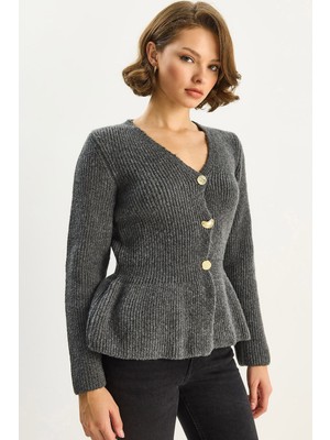 Shade Kadın 3 Düğmeli Belden Oturtmalı Pileli Hırka