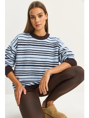 Shade Kadın Bisiklet Yaka Çizgili Oversize Triko Kazak