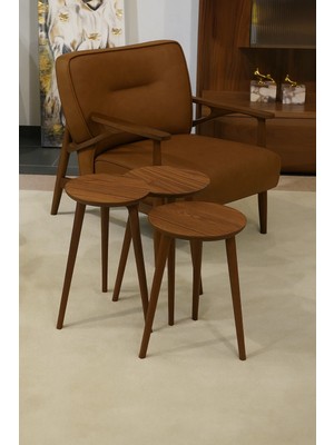 İDEK HOME 3'LÜ ZİGON SEHPA %100 MDF CEVİZ RENGİ MADRİD MODEL SEHPA