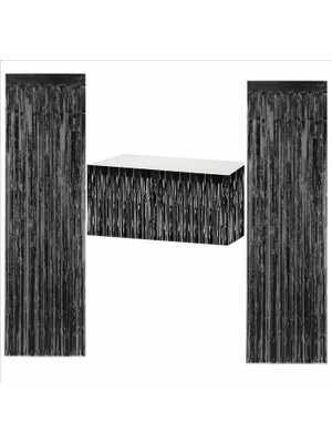 Zenviva Siyah Masa Eteği, 2 Adet Siyah Arka Fon