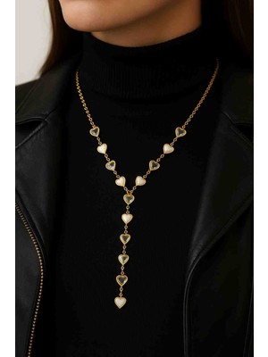 Y Kolye – Altın Kaplama, Işıltılı Cam Kalp Detaylı Uzun Zincir Kadın Kolye – Şık, Zarif ve Modern Tasarım Takı – Özel Günlerde, Sevgililer Günü ve Günlük Kullanım İçin Mükemmel Hediye