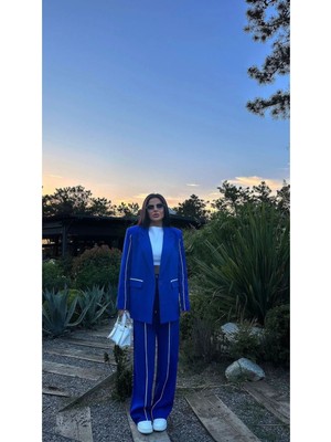 Bella Breeze Kadın Çizgi Detaylı Blazer Ceket Palazzo Pantolon Takım Elbise