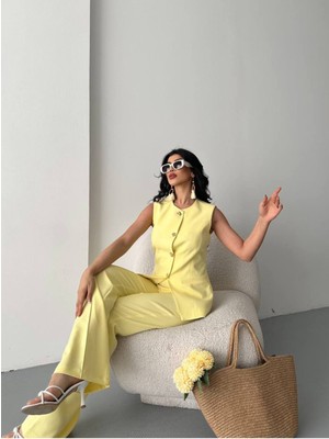 Bella Breeze Kadın Alt Üst Takım Şık Düğme Detaylı Premium Yelek Pantolon Ikili Takım Elbise