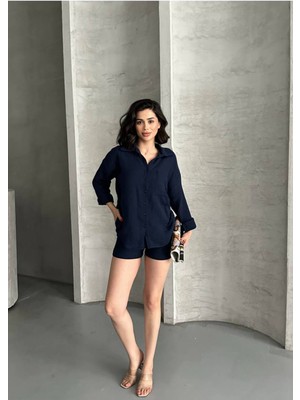 Bella Breeze Kadın Keten Görünümlü Yazlık Gömlek Şort Ikili Takım