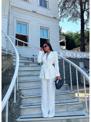 Bella Breeze Kadın Kuşaklı Ceket Pantolon Takım Elbise