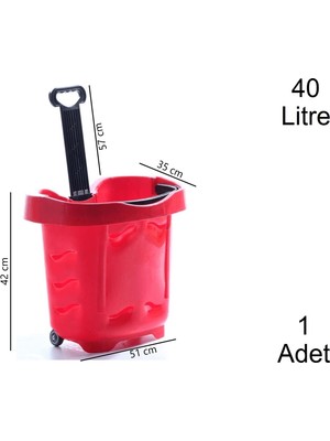Marketix Tekerlekli Plastik Market Alışveriş El Sepeti 40 Litre Kırmızı 1 Adet