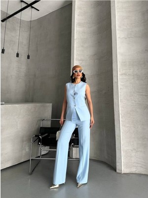 Bella Breeze Kadın Alt Üst Takım Şık Düğme Detaylı Premium Yelek Pantolon Ikili Takım Elbise