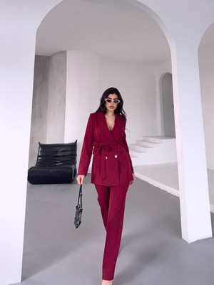 Bella Breeze Kadın Bağlamalı Blazer Ceket Pantolon Takım Elbise