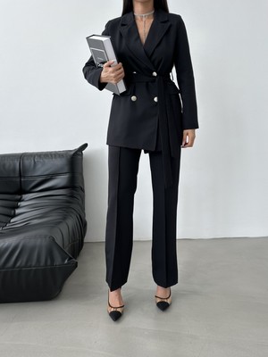 Bella Breeze Kadın Bağlamalı Blazer Ceket Pantolon Takım Elbise
