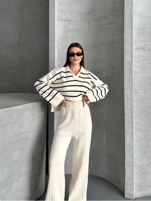 Bella Breeze Kadın Polo Yaka Çigili Triko Alt Üst Takım