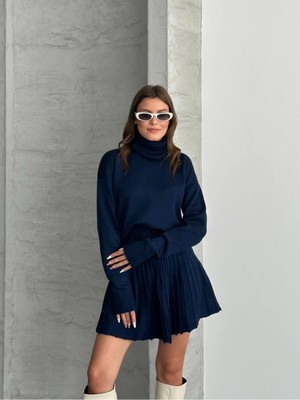 Bella Breeze Kadın Triko Boğazlı Kazak Premium Etek Ikili Takım