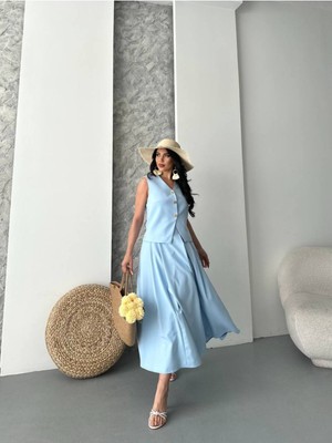Bella Breeze Kadın Alt Üst Takım Şık Düğme Detaylı Premium Yelek Etek Ikili Takım Elbise