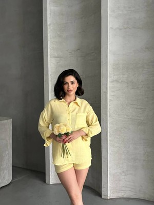 Bella Breeze Kadın Keten Görünümlü Yazlık Gömlek Şort Ikili Takım