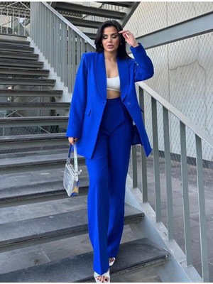 Bella Breeze Kadın Tek Düğmeli Ceket Palazzo Pantolon Takım