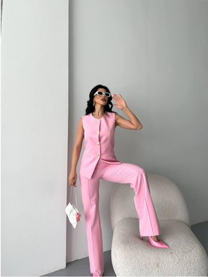Bella Breeze Kadın Alt Üst Takım Şık Düğme Detaylı Premium Yelek Pantolon Ikili Takım Elbise