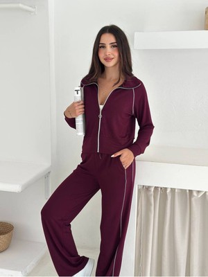 Bella Breeze Kadın Fermuarlı Kapüşonlu Rahat Fit Iki Parça Set Eşofman Takımı