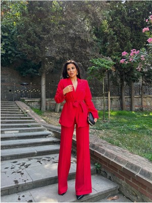 Bella Breeze Kadın Kuşaklı Ceket Pantolon Takım Elbise