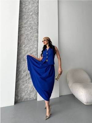 Bella Breeze Kadın Alt Üst Takım Şık Düğme Detaylı Premium Yelek Etek Ikili Takım Elbise