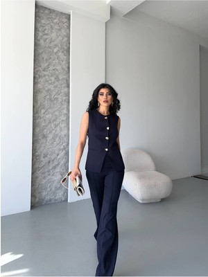 Bella Breeze Kadın Alt Üst Takım Şık Düğme Detaylı Premium Yelek Pantolon Ikili Takım Elbise