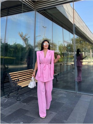 Bella Breeze Kadın Oversize Bağlamalı Tasarım Yelek Pantolon Takım Elbise