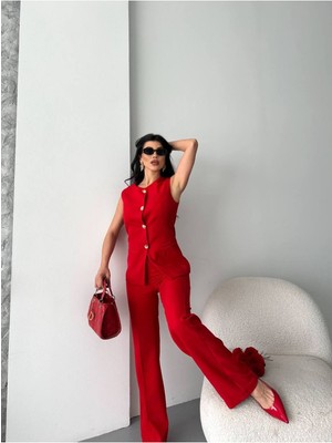 Bella Breeze Kadın Alt Üst Takım Şık Düğme Detaylı Premium Yelek Pantolon Ikili Takım Elbise