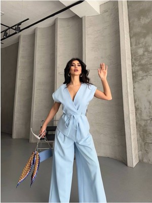 Bella Breeze Kadın Kuşaklı Yelekli Palazzo Pantolonlu Takım Elbise