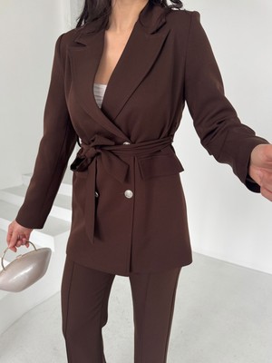 Bella Breeze Kadın Bağlamalı Blazer Ceket Pantolon Takım Elbise