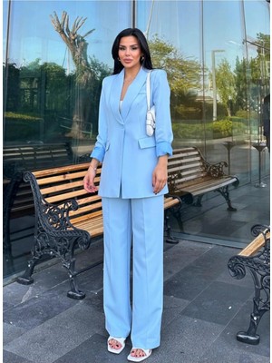 Bella Breeze Kadın Tek Düğmeli Ceket Palazzo Pantolon Takım