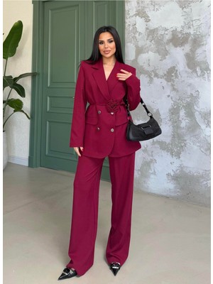 Bella Breeze Kadın Gül Kemer Detaylı Palazzo Takım Elbise