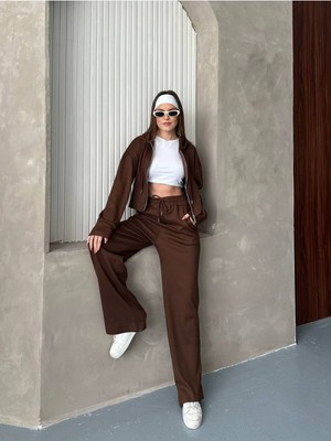 Bella Breeze Kadın Kapüşonlu Fermuarlı Rahat Fit Günlük ve Şık Tarz Eşofman Takımı