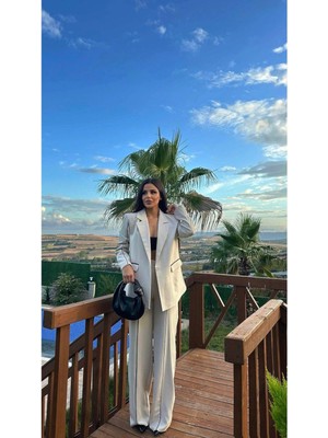 Bella Breeze Kadın Çizgi Biyeli Blazer Ceket Pantolon Takım Elbise