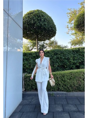 Bella Breeze Kadın Oversize Bağlamalı Tasarım Yelek Pantolon Takım Elbise